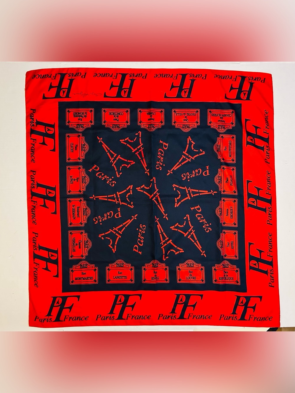 Vintage San Polyne Paris France Eiffel Tower 33" Square Scarf Parisian Streets